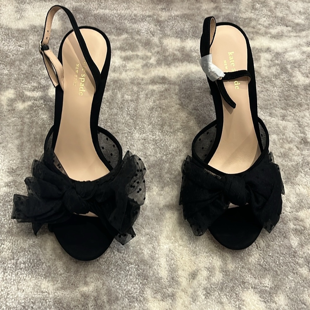 NWT never worn Kate spade suede, mesh with polka dots sling back heels. - Picture 2 of 4